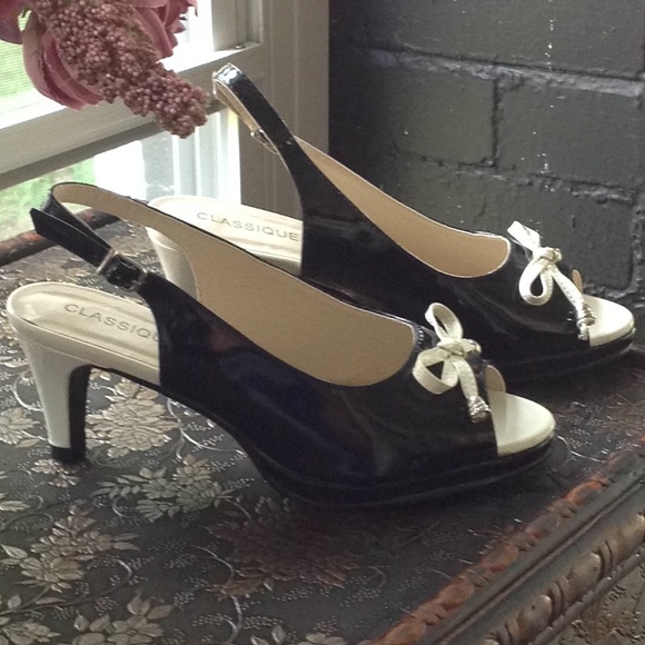 Cream & Black Patten Heels - Picture 3 of 4
